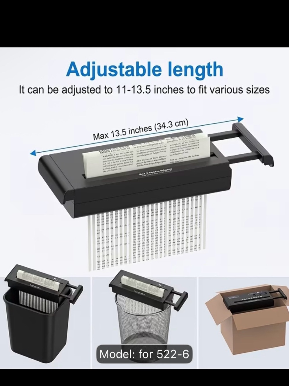 New Universal Black Adjustable Shredder Top Attachment - Fits Model 522-6